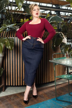 Ellen geripptes Top in Burgunder