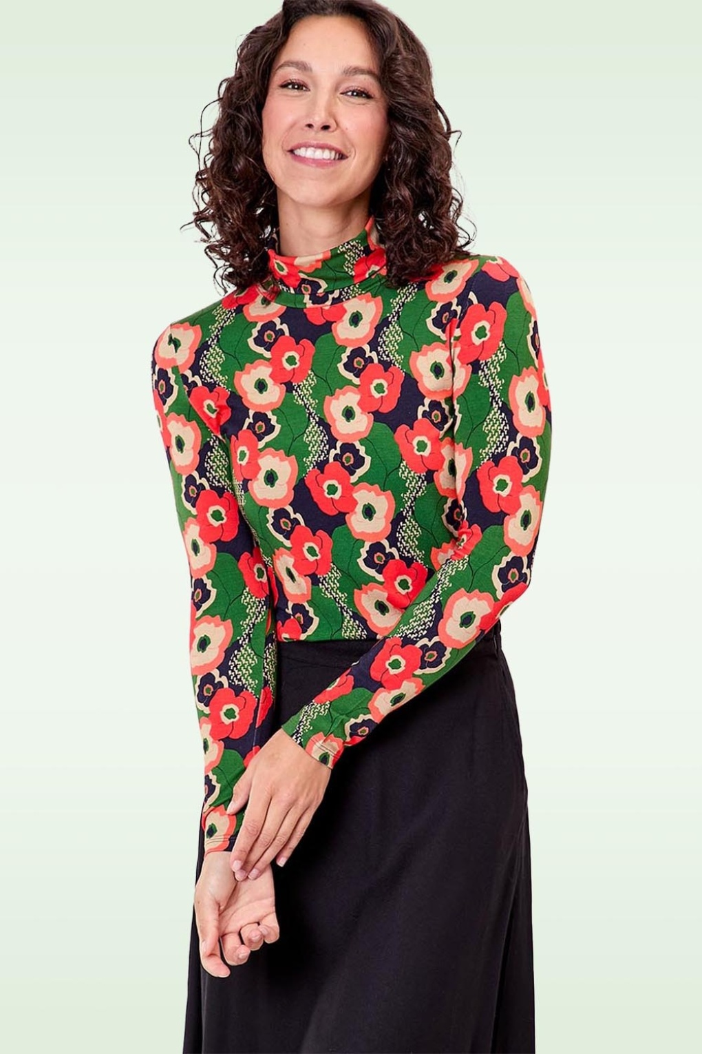 Emma Rollkragen-Top in Grün und Multi