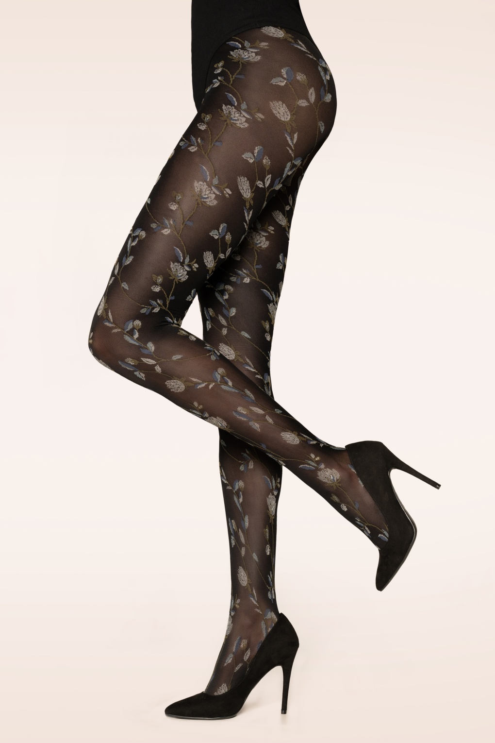 Flower 50 Den Strumpfhose in Schwarz