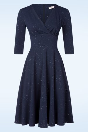 Glinda Glitzer-Swingkleid in Marineblau