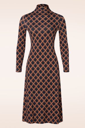 Gracie Perkins Midikleid in Braun und Dunkelblau