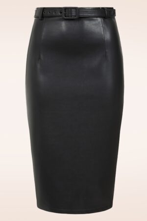 Julia Leather Look Pencil Skirt in Schwarz