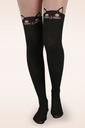 Kitty Cat Over The Knee Strumpfhose in Schwarz.