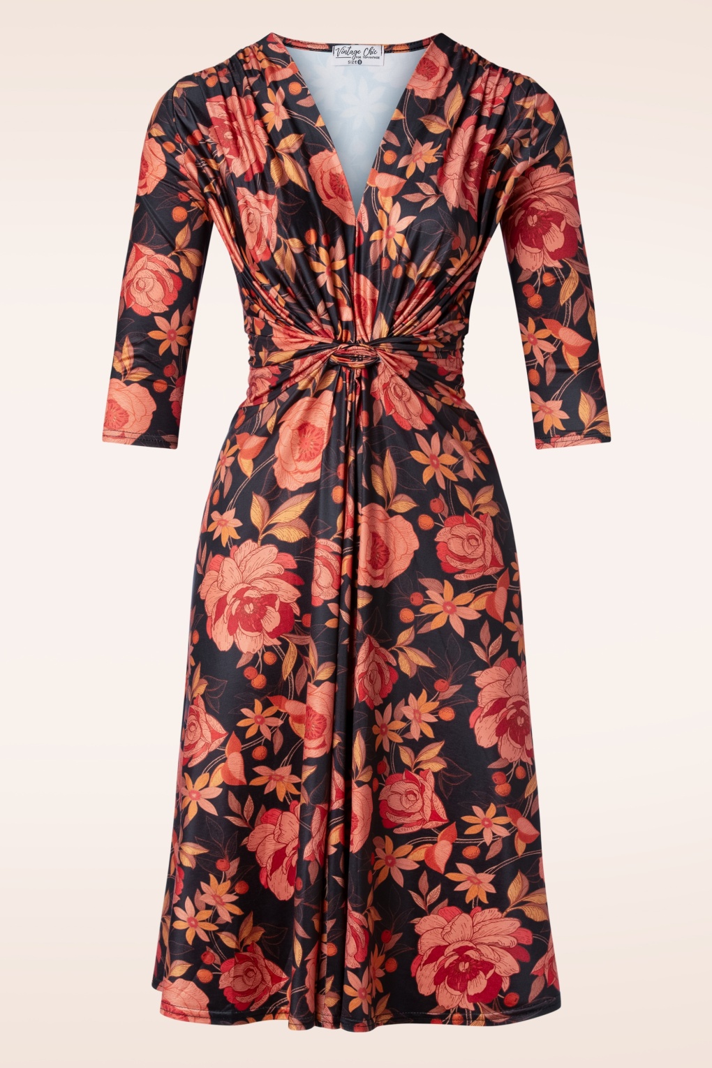 Luna Knotted Floral Swing Kleid in Schwarz und Orange