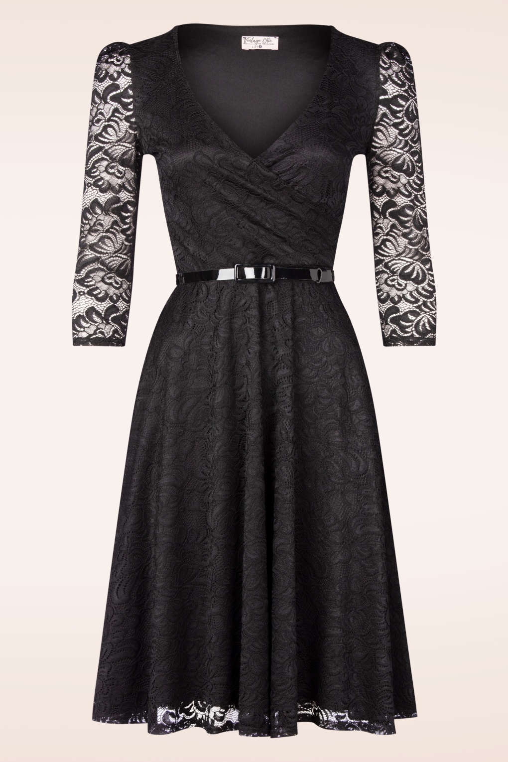 Margaret Floral Lace Swing Dress in Schwarz