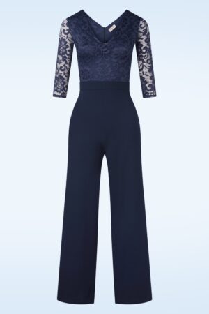Maribelle Spitze Jumpsuit in Marineblau.