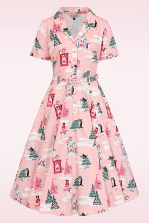 Meowy Christmas Chaos Swingkleid in Rosa