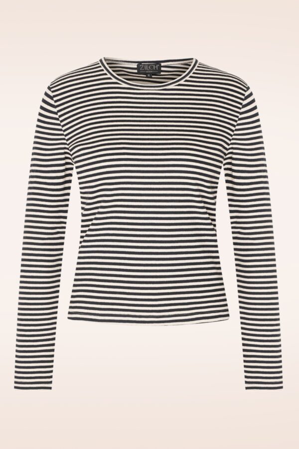 Round Neck Two Tone Top in Black and Cream