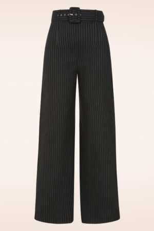 Sasha Pinstripe Hose in Schwarz