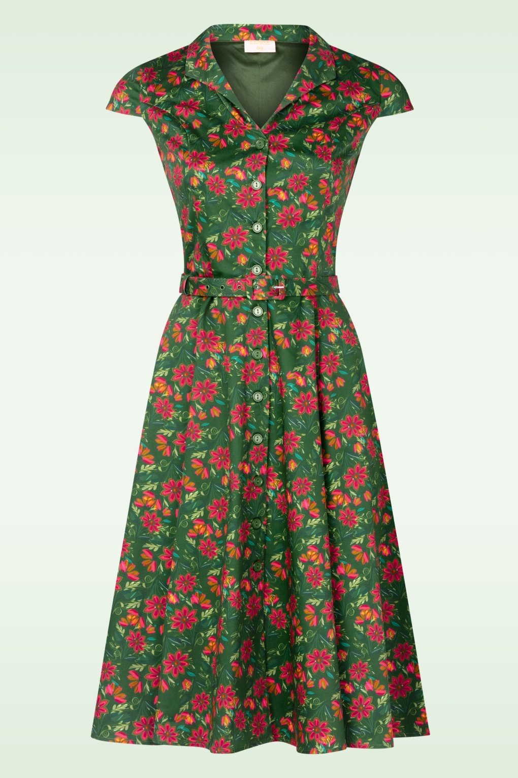 Topvintage exclusive ~ Angie Flower Swing Dress in Grün