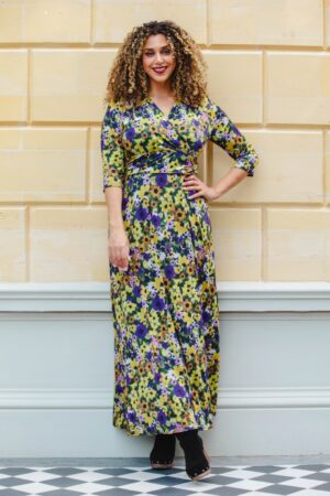 Vivian Flower Maxi Kleid in Lila und Gelb