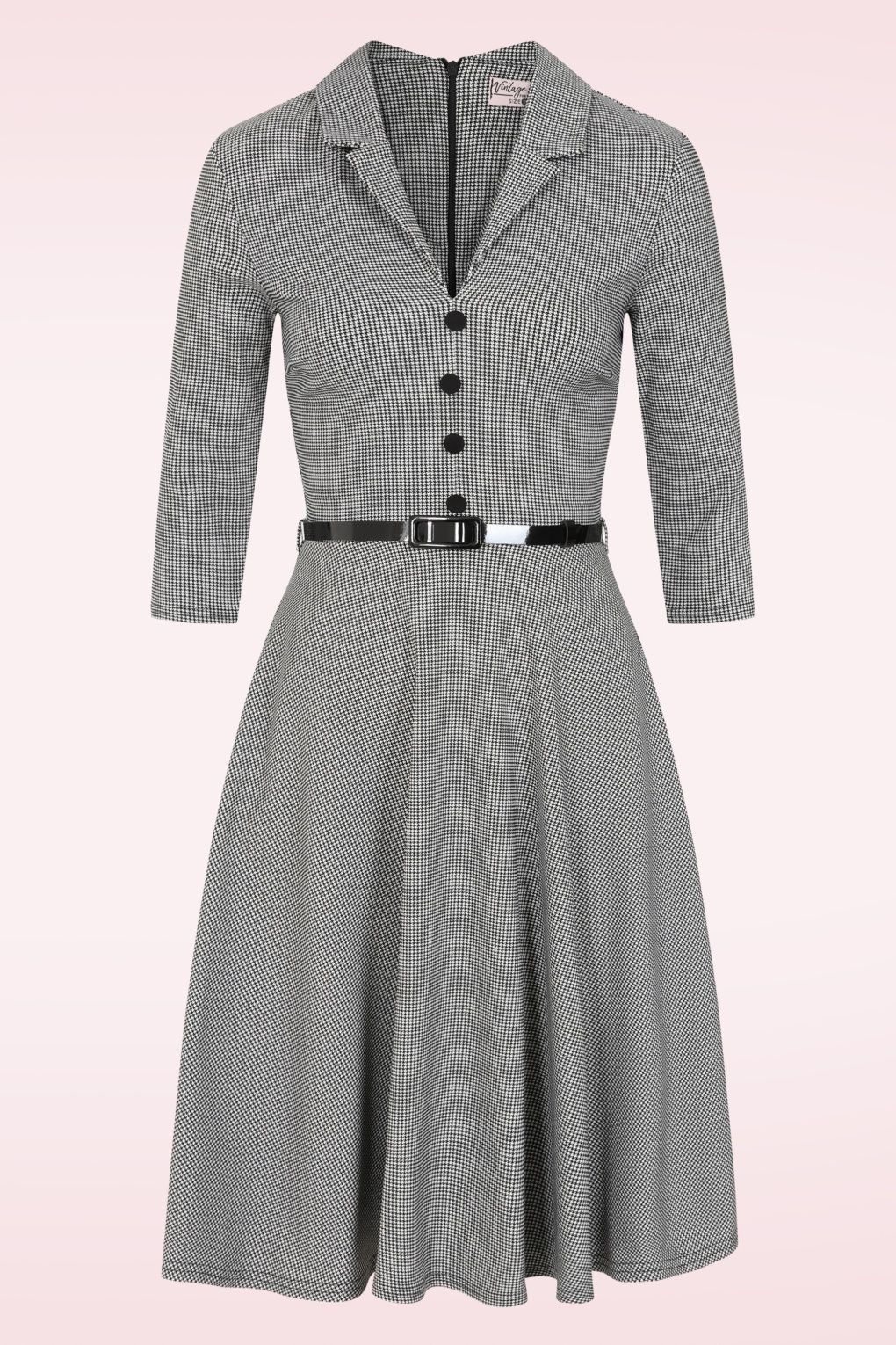 Arinde Swingkleid mit Hahnentrittmuster in Schwarz-Weiß