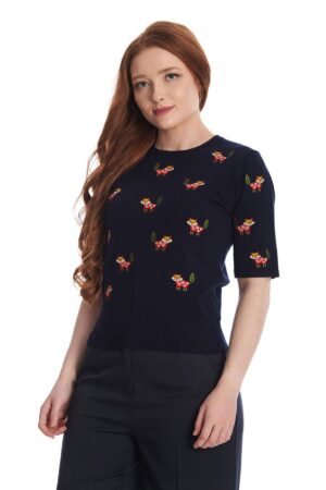 Banned Kurzarmpullover Scandi Fox Navy Vintage