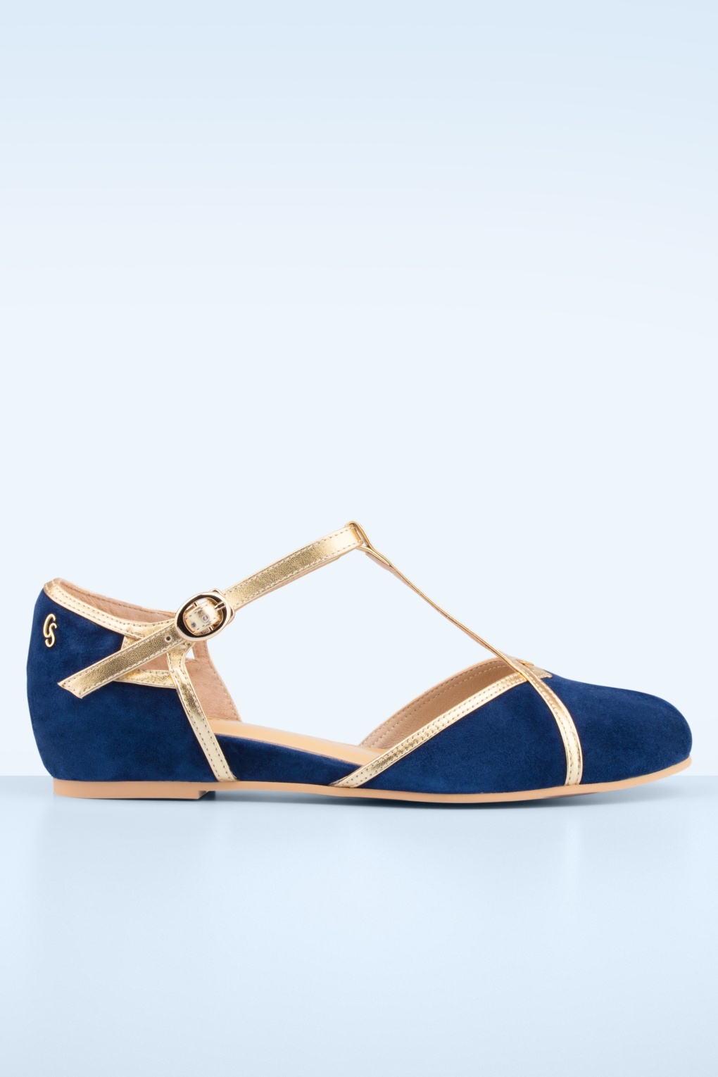 Budapest Wildleder Ballerina Flats in Marineblau und Gold