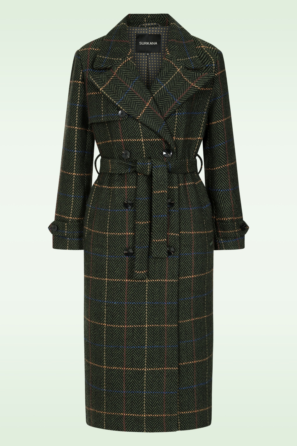 Cassie Herringbone Check Mantel in Khakigrün.