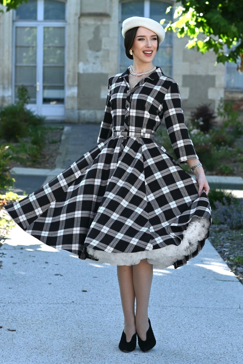 Checkmate Charm Swingkleid in Schwarz-Weiß