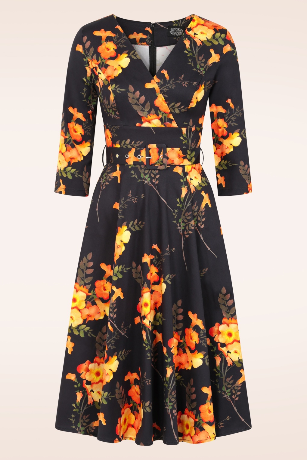 Exklusiv bei Topvintage ~ Honey Harvest Swingkleid in Schwarz und Orange