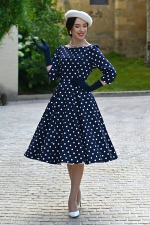 Polka Charm Swingkleid in Marineblau