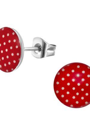 BUNGSA Ohrring-Set Ohrstecker Rot mit weißen Punkten Rockabilly 10mm aus Edelstahl Damen (1 Paar (2 Stück), 2-tlg), Ohrschmuck Ohrringe