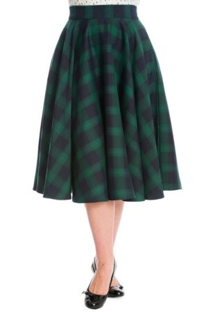 Banned A-Linien-Rock Sweet Check Grün Kariert Retro Vintage Swing Skirt