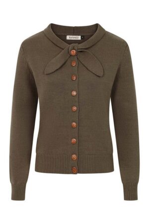 Banned Strickjacke Katy Knot Cardigan Olivgrün Vintage Schluppe Schleife