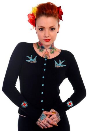Banned Strickjacke Rockabilly Schwalben Retro Vintage Cardigan