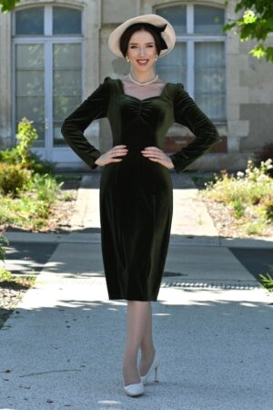 Carmen Etuikleid in Dunkelgrün - Samtoptik