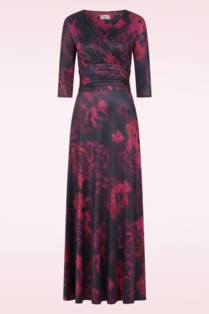 Exklusiv bei Topvintage ~ Vivian Faded Flower Maxikleid in Schwarz und Weinrot