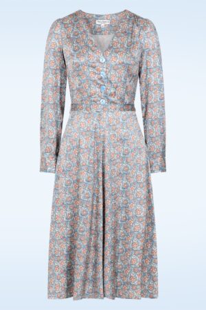 Magnolia Midikleid in Herbstblüten-Blau