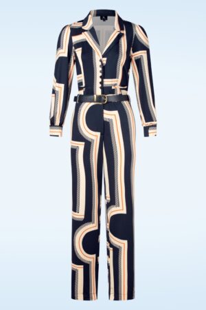 Michelle Jumpsuit mit Grafikmuster in Marineblau und Creme
