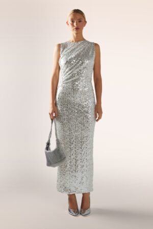 Moonlight Glam Maxikleid in Silber