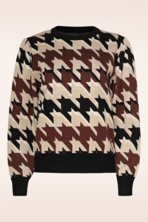 Parker Strickpullover mit Hahnentrittmuster in Sand/mehrfarbig