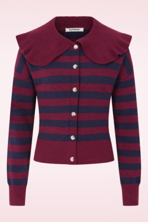 Sally Gestreifter Cardigan in Bordeauxrot und Marineblau