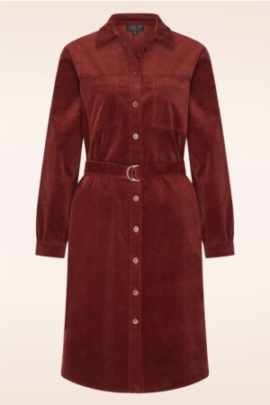 Tahlia Hemdblusenkleid aus Cord in Mahagoni
