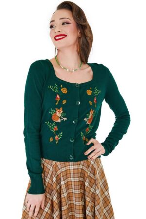 Voodoo Vixen Strickjacke Fox And Mushroom Cardigan Retro Vintage Fuchs Füchse