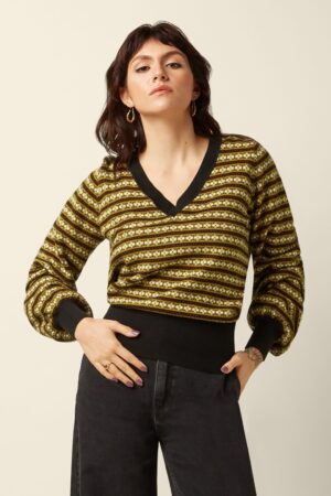 Walter V-Ausschnitt-Pullover in Schwarz/mehrfarbig