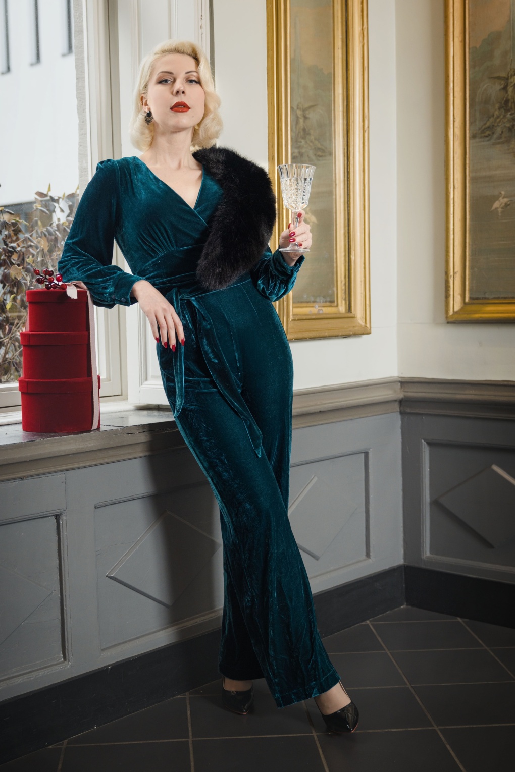 Celeste Samt-Jumpsuit in Petrol