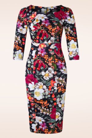 Delilah Flower Etuikleid in Marineblau und Multi