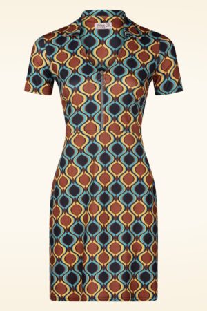 Exklusiv bei Topvintage ~ Daisy Retro Kleid in Braun und Blau