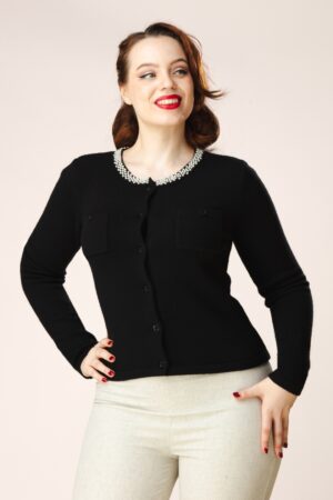 Exklusiv bei Topvintage ~ Gaby Pearl Cardigan in Schwarz