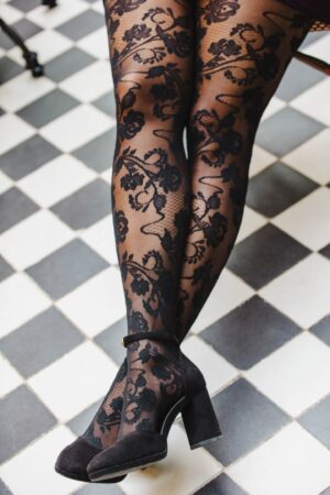 Fleur Lace Strumpfhose in Schwarz