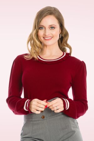Frill Me Pullover mit Puffärmeln in Burgund