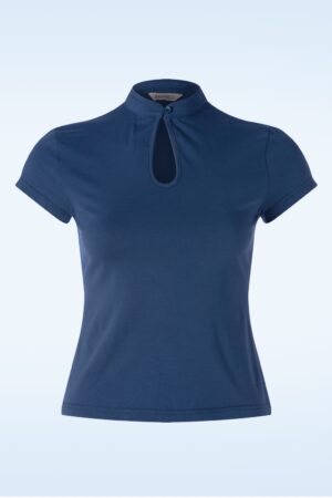 Mandarin Stehkragen Shirt in Marineblau