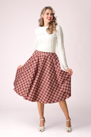 Melanie Karierter Swingrock in Bordeauxrot