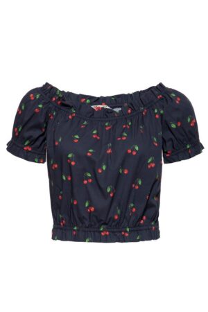 QueenKerosin Kurzarmbluse Cherry mit Allover-Print