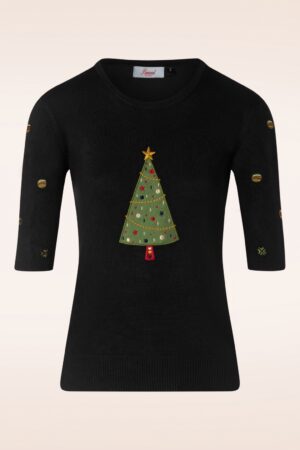 Scandi Tree Holiday Cheer Pullover in Schwarz