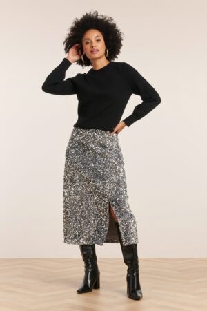 Senna Midi-Paillettenrock in Silber