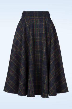 Terry Check Woll-Swingrock in Marineblau