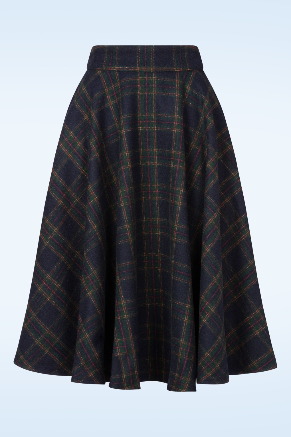 Terry Check Woll-Swingrock in Marineblau