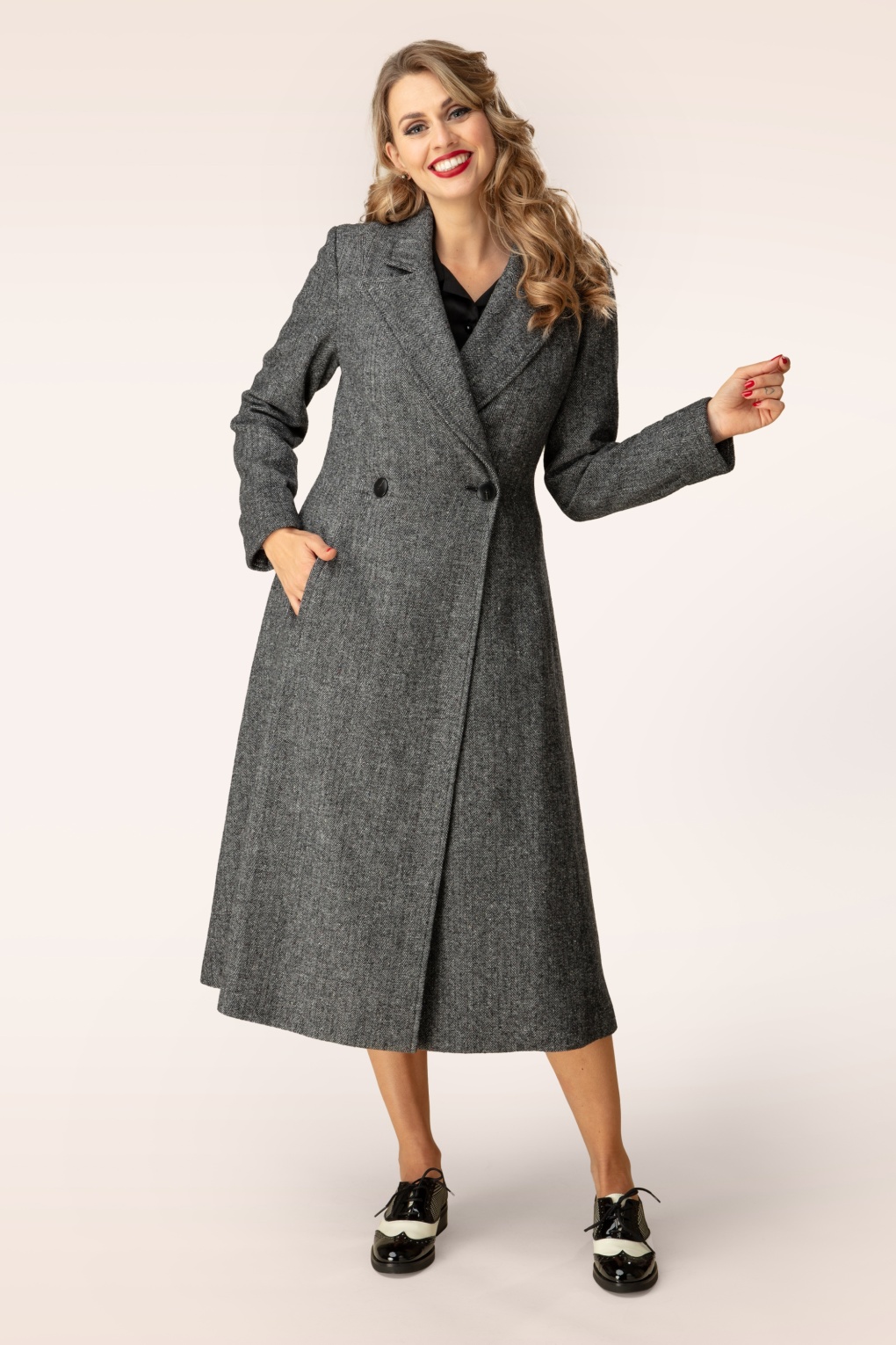 Tilly Swingmantel in Grau mit Fischgrätmuster